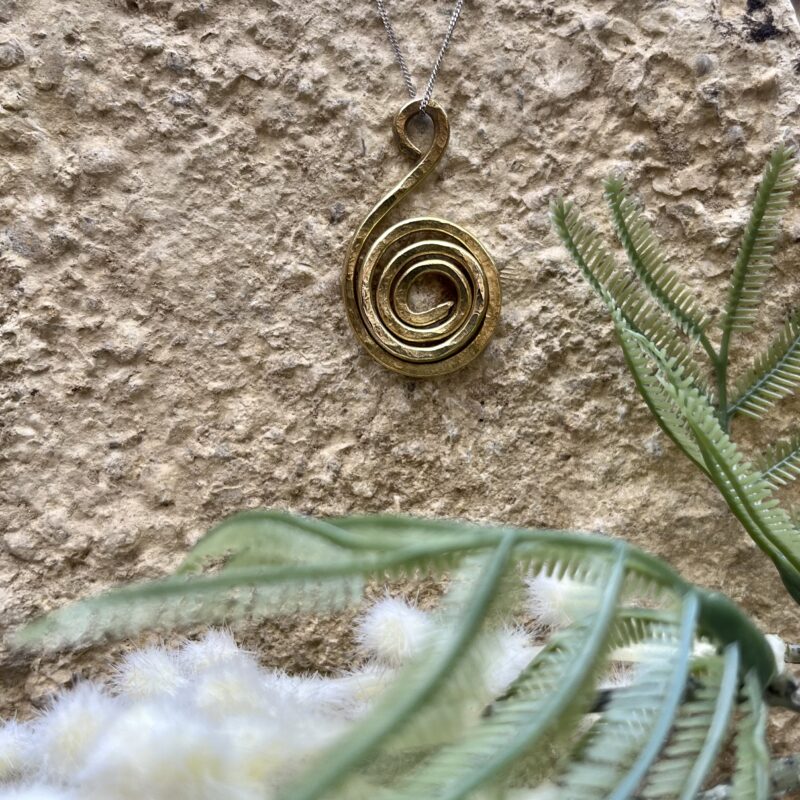 Handmade spiral necklace in brass