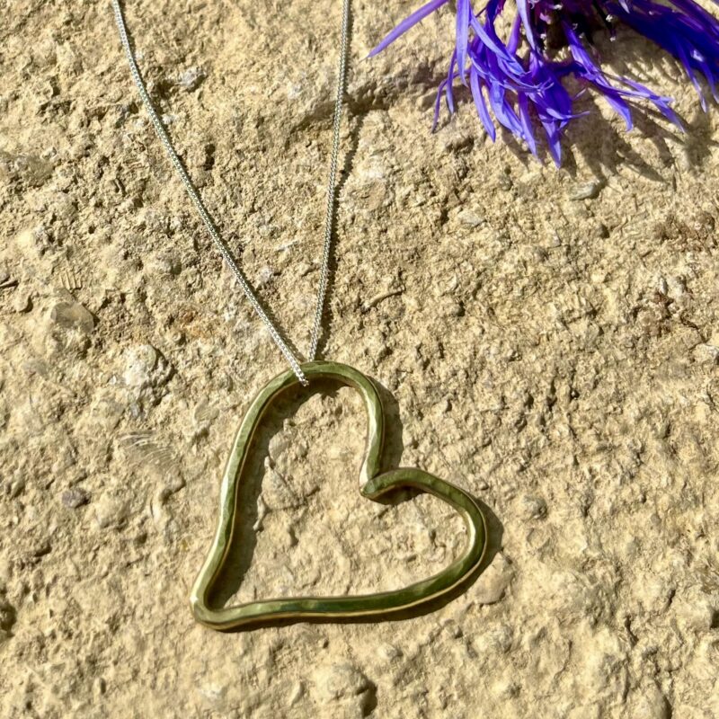 brass open heart necklace